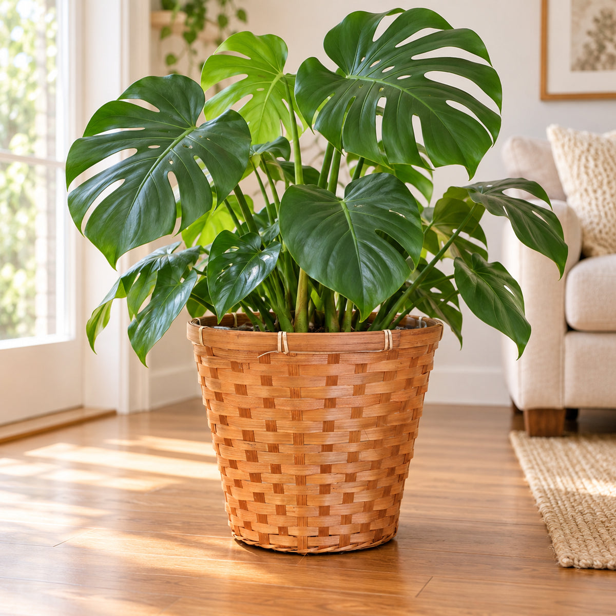 Bamboo Planter Basket with Liner – Fits 8"/10"/12" Pots