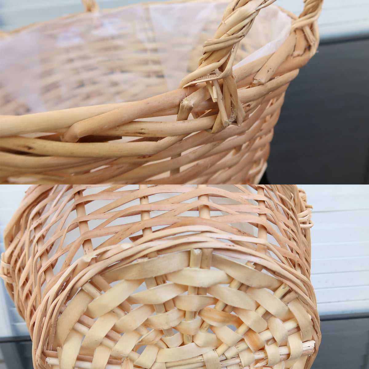 Natural Willow Planter Basket with Side Handles & Plastic Liner