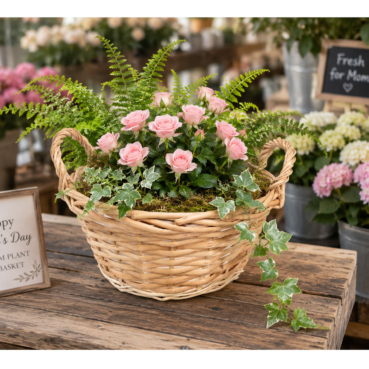 Natural Willow Planter Basket with Side Handles & Plastic Liner