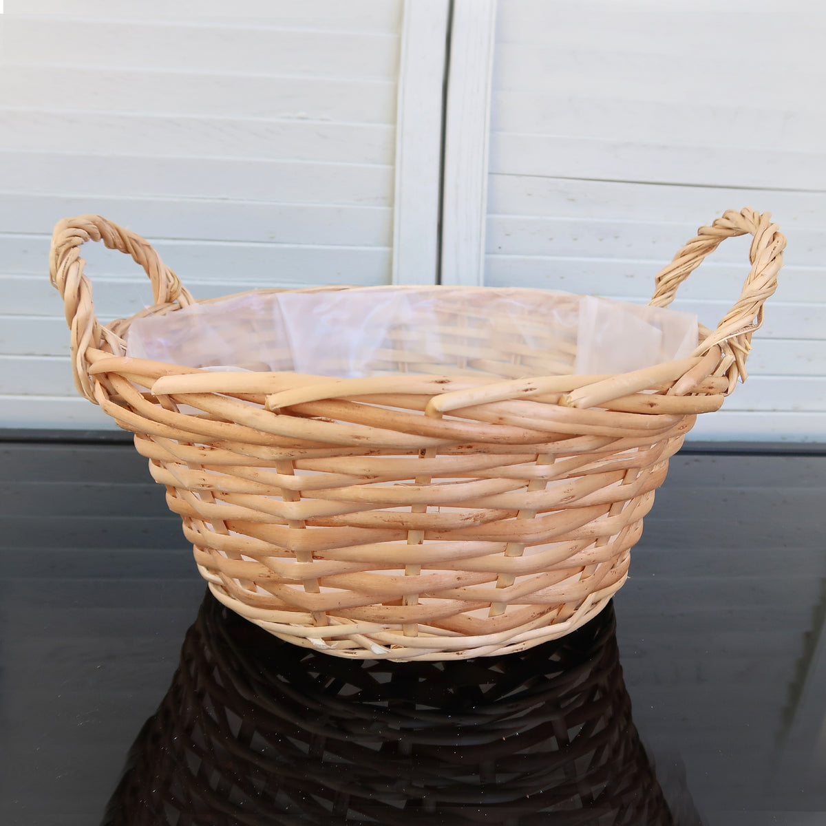 Natural Willow Planter Basket with Side Handles & Plastic Liner