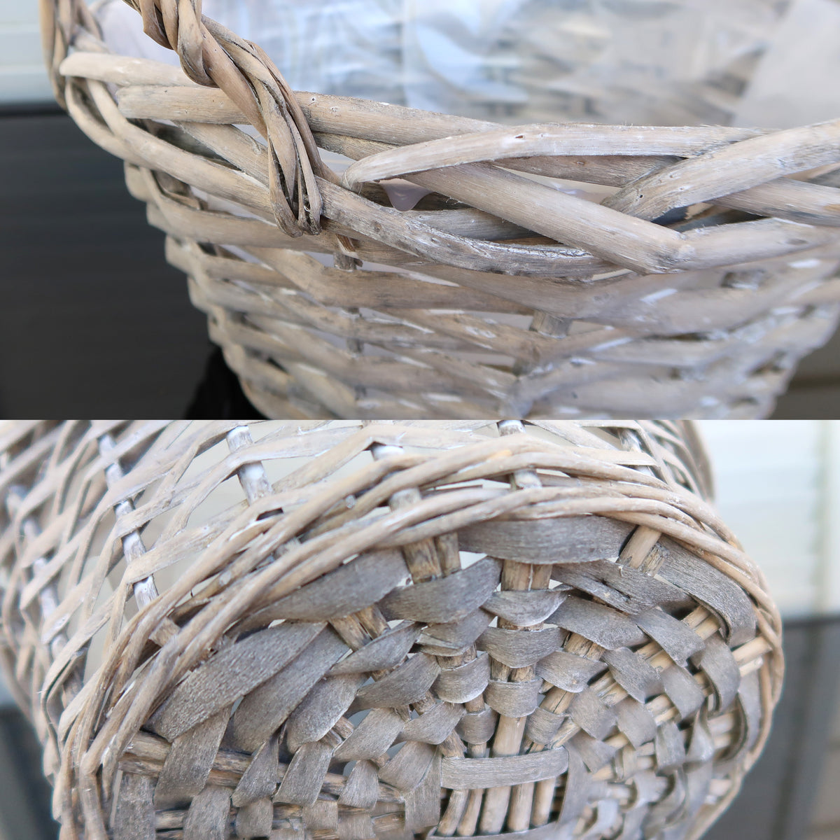 Wholesale Washed Gray Willow Planter Basket with Side Handles & Plastic Liner