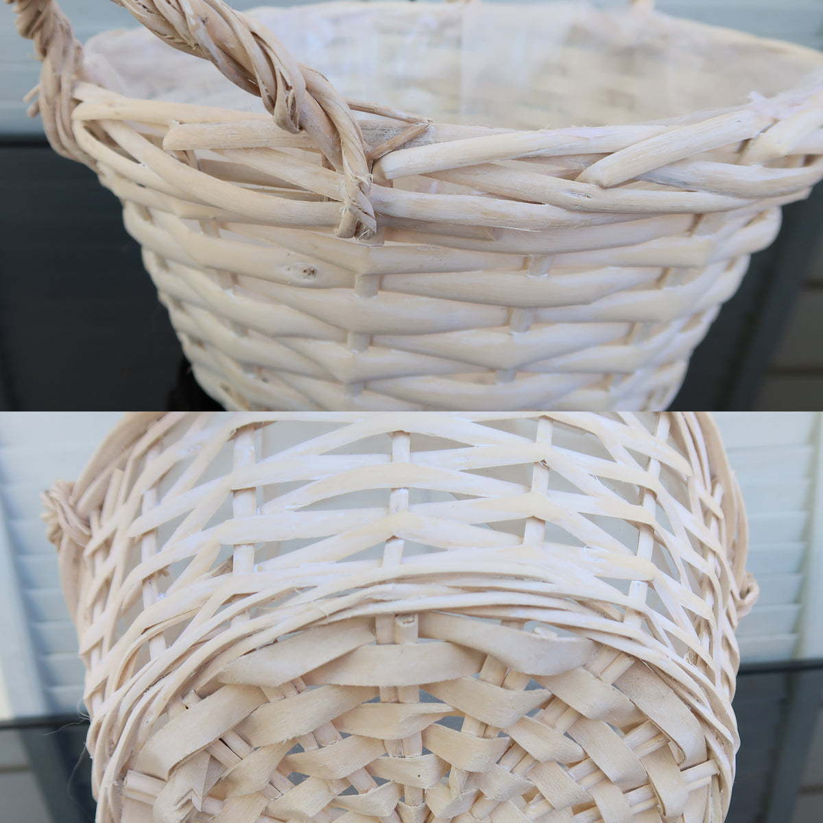Wholesale Washed White Willow Planter Basket with Side Handles & Plastic Liner