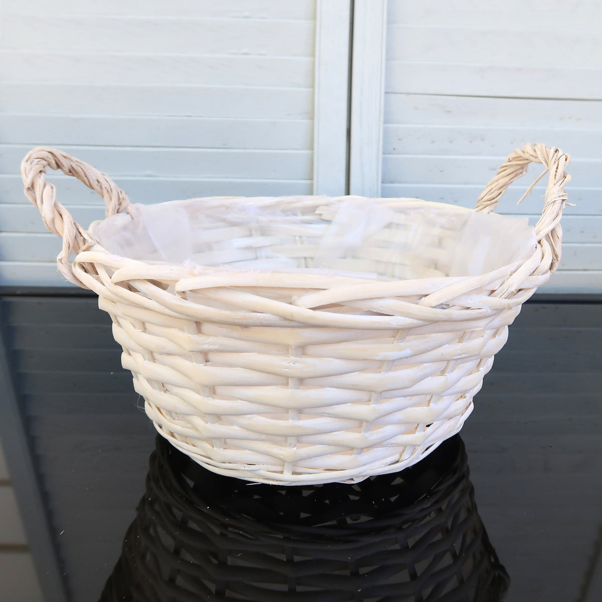 Wholesale Washed White Willow Planter Basket with Side Handles & Plastic Liner