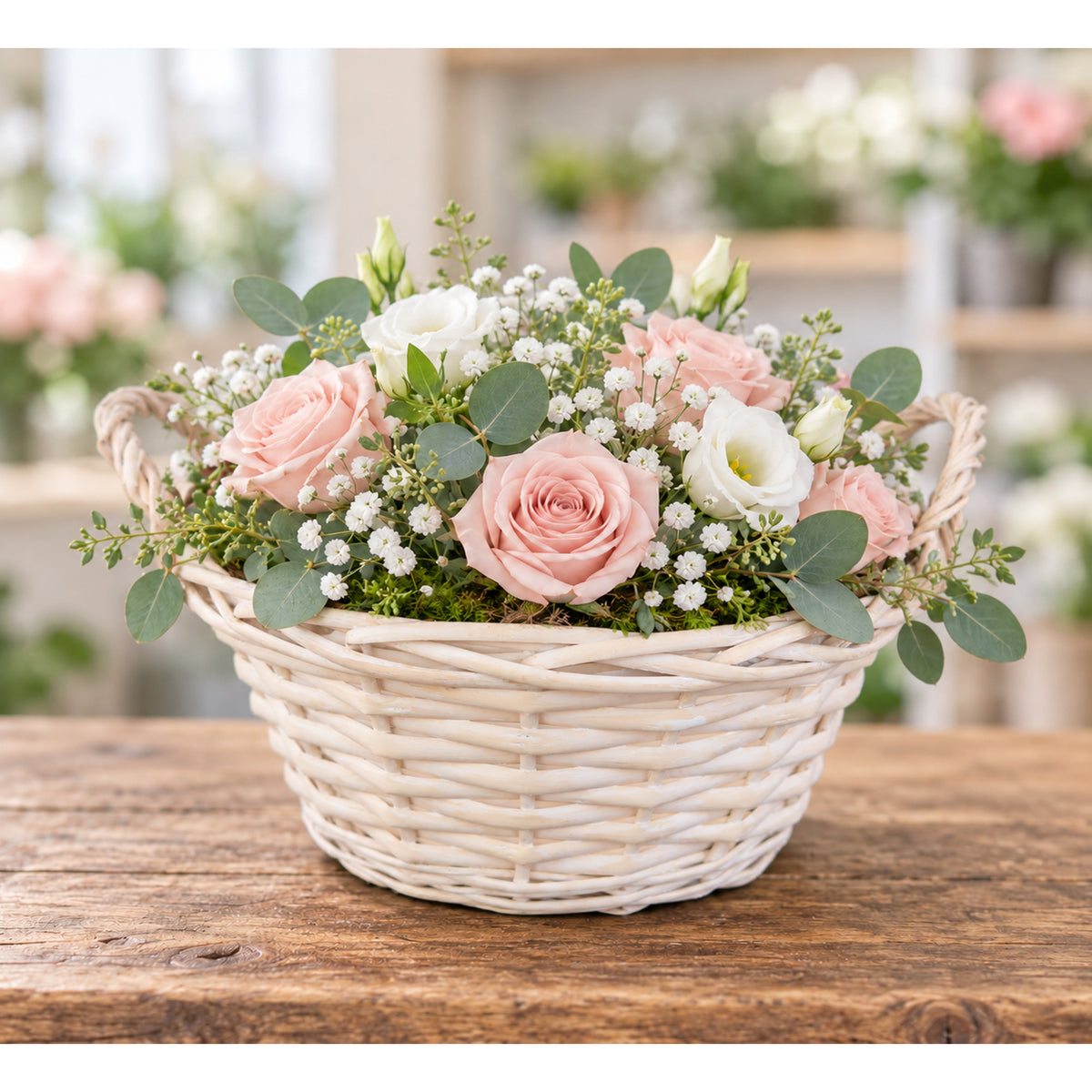 Wholesale Washed White Willow Planter Basket with Side Handles & Plastic Liner