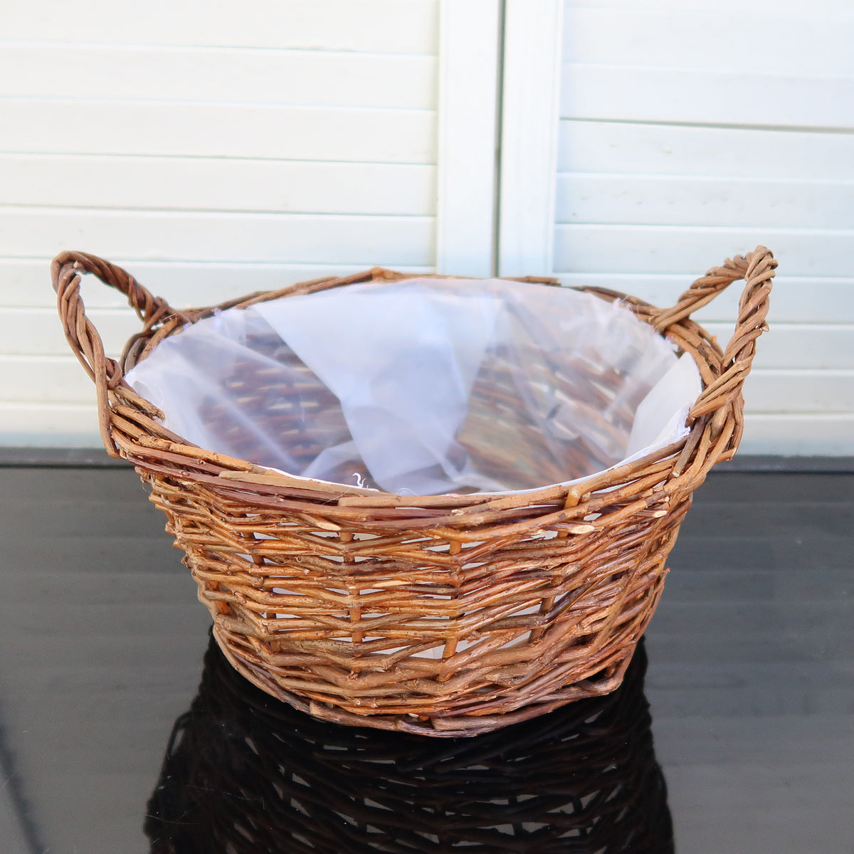 Wholesale Willow Planter Basket with Side Handles & Plastic Liner – Natural Brown