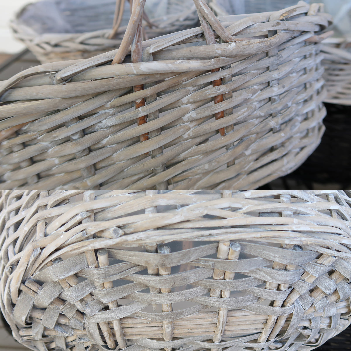Washed Gray Willow Gift Basket Set with Handles – 3 Sizes