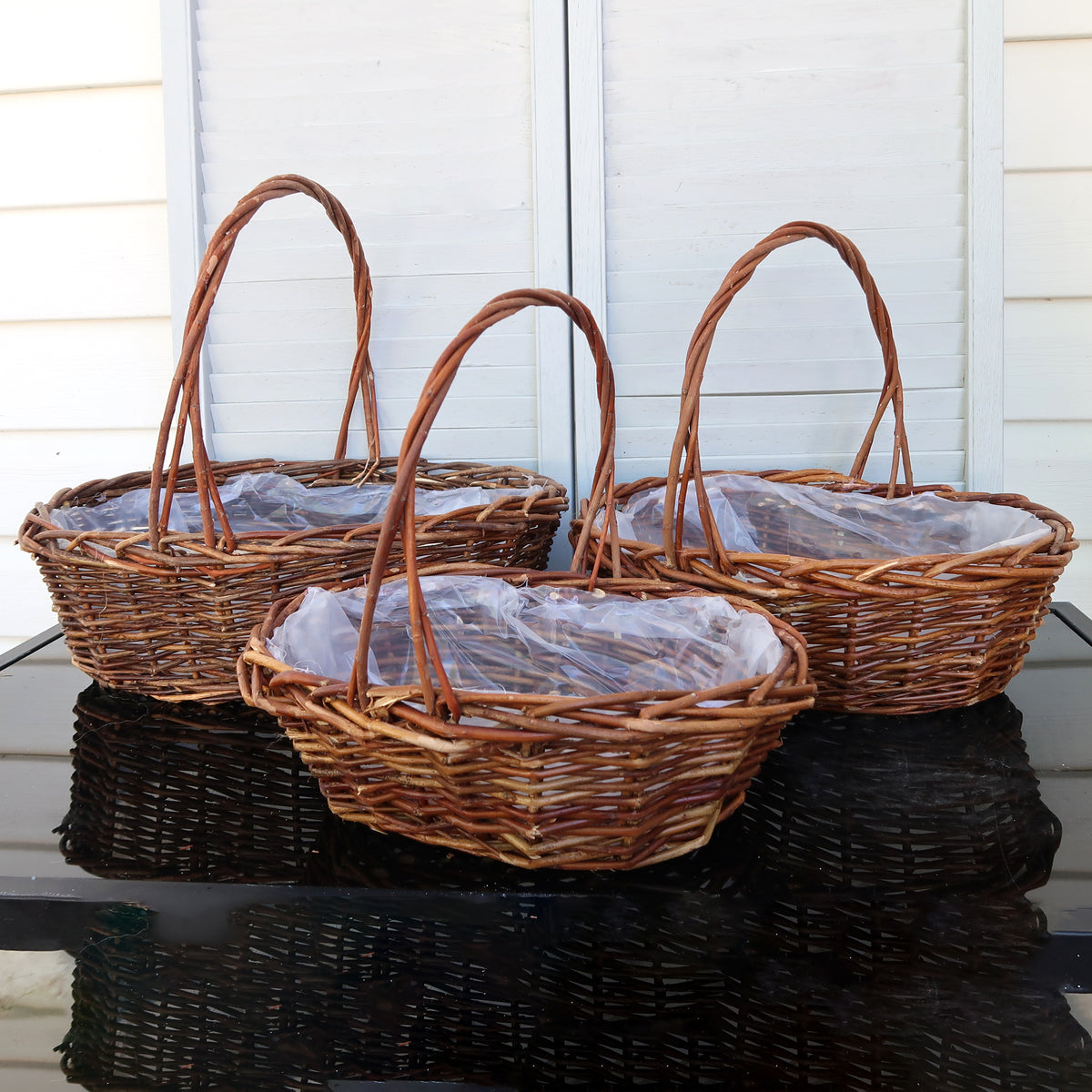 Oval Willow Basket Set with Handles – 3 Sizes, Natural Brown