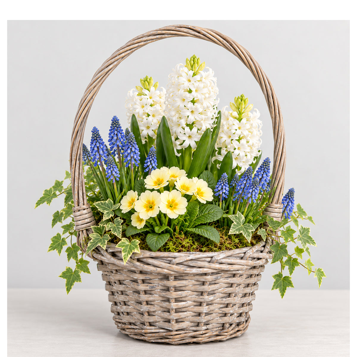 Washed Gray Willow Floral Basket with Handles & Liners – 3-Size Set