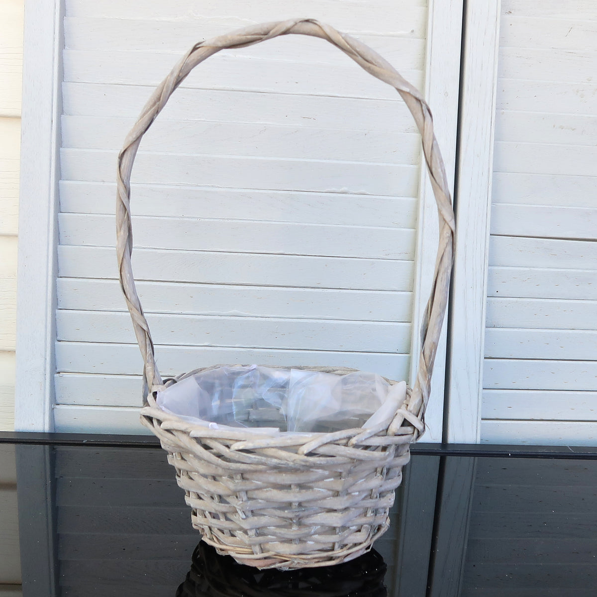 Washed Gray Willow Floral Basket with Handle & Liner