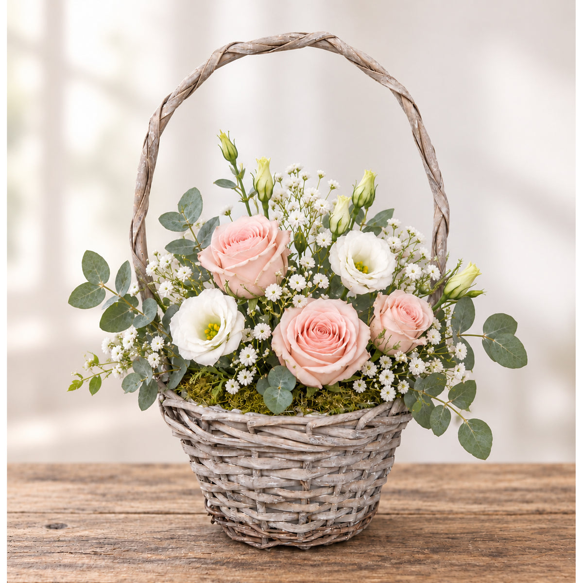 Washed Gray Willow Floral Basket with Handle & Liner