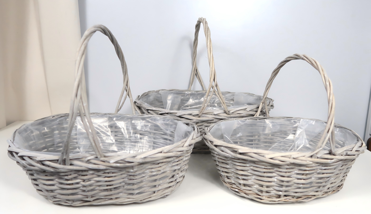 Washed Gray Willow Gift Basket Set with Handles – 3 Sizes