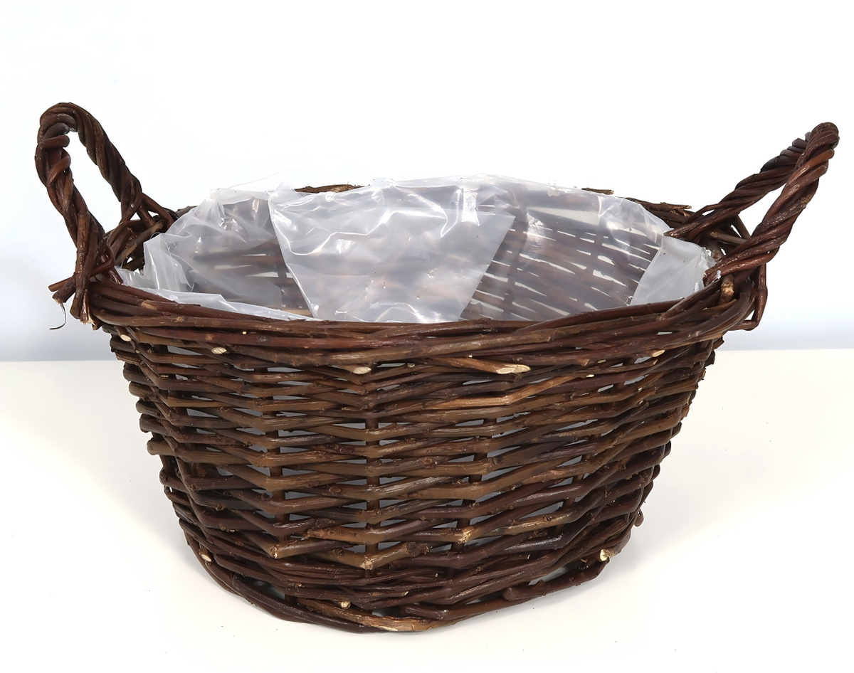 Wholesale Willow Planter Basket with Side Handles & Plastic Liner – Natural Brown