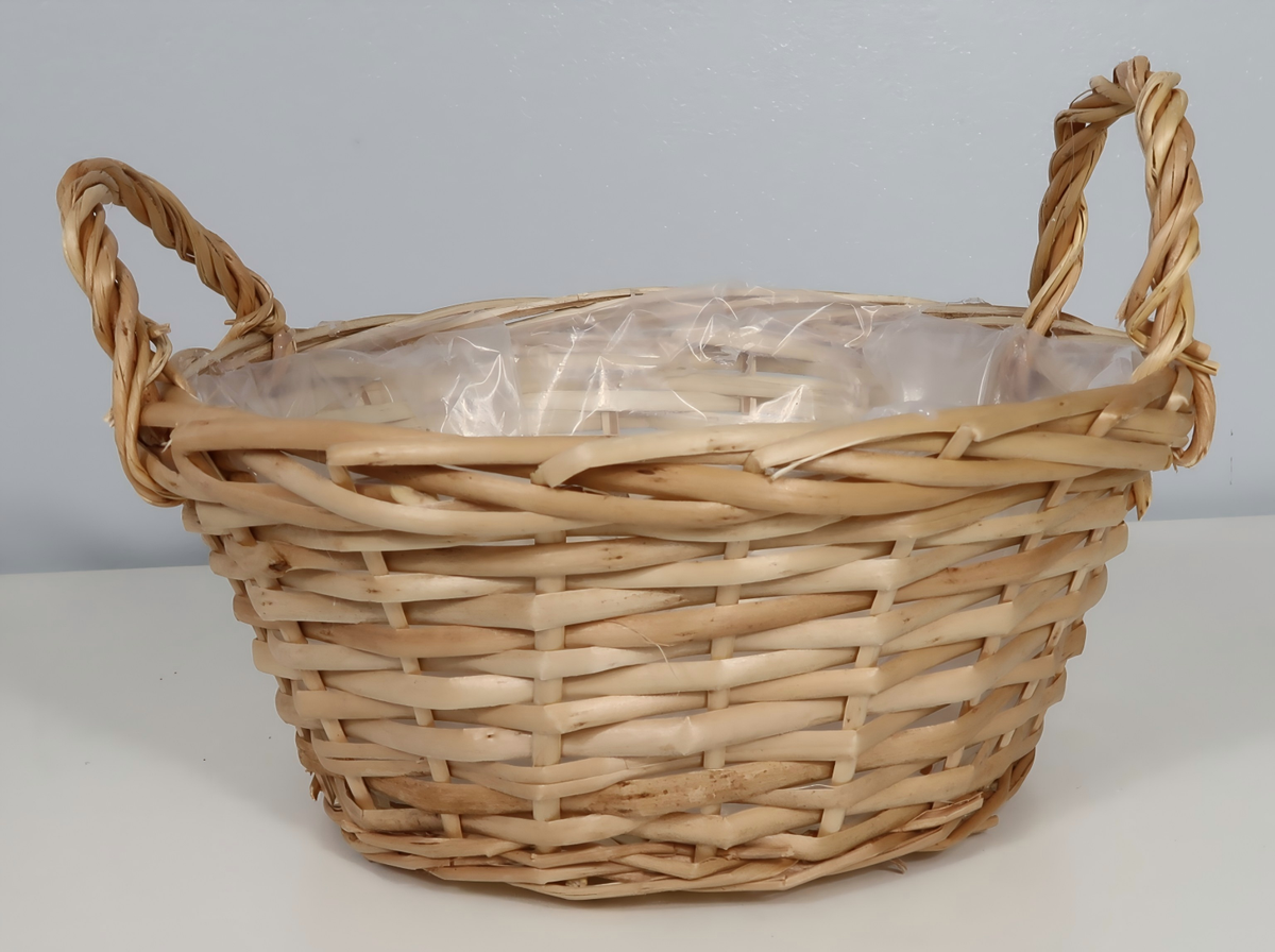 Natural Willow Planter Basket with Side Handles & Plastic Liner