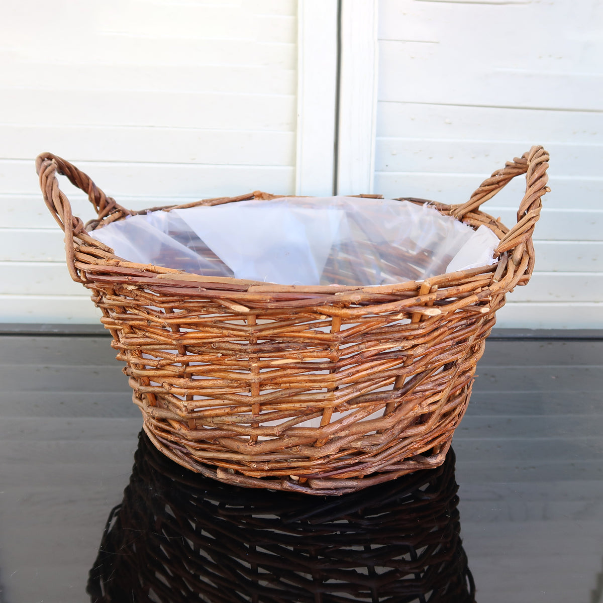 Wholesale Willow Planter Basket with Side Handles & Plastic Liner – Natural Brown