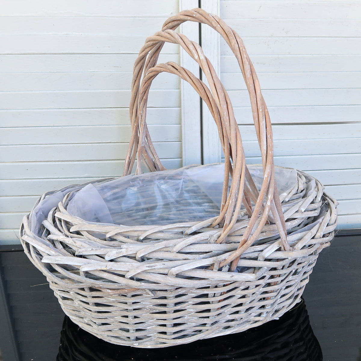 Washed Gray Willow Gift Basket Set with Handles – 3 Sizes