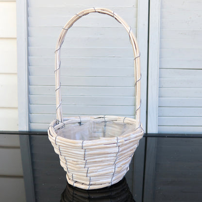 White Willow Floral Basket with Handle & Liner– Washed White